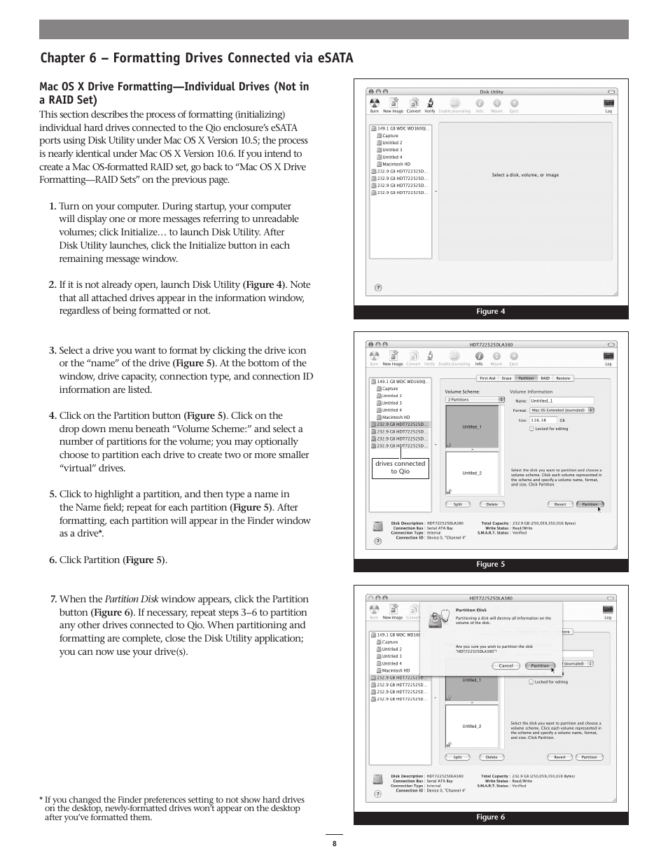 Chapter 6 – formatting drives connected via esata | Sonnet Technologies Qio Mac User Manual | Page 12 / 16