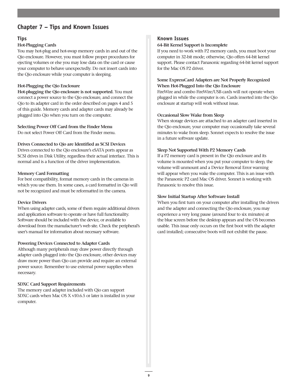 Chapter 7 – tips and known issues | Sonnet Technologies Qio Mac User Manual | Page 13 / 16