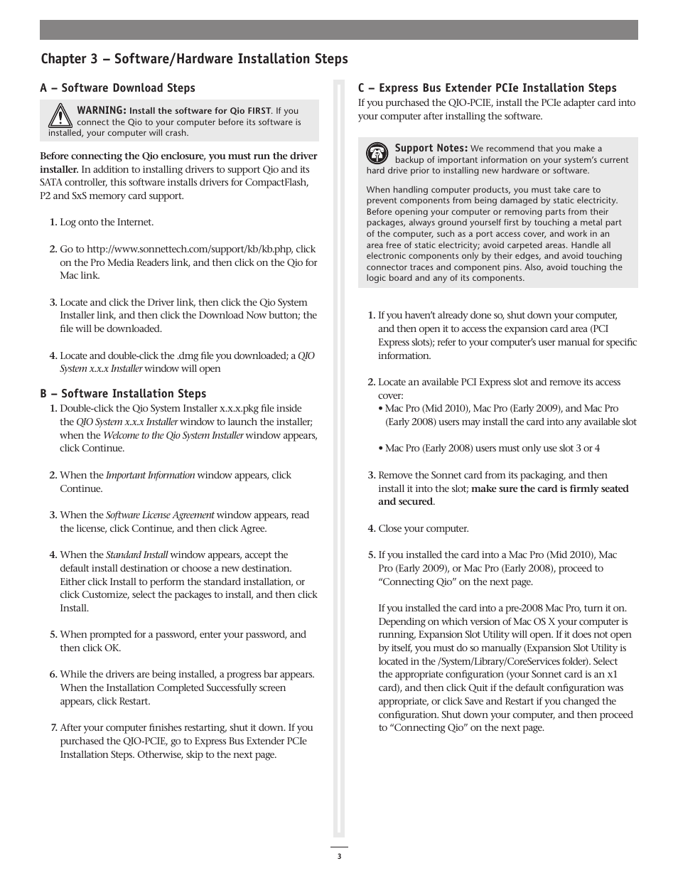Chapter 3 – software/hardware installation steps | Sonnet Technologies Qio Mac User Manual | Page 7 / 16