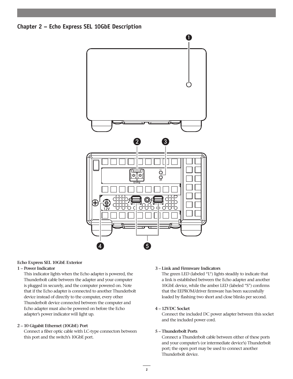 Chapter 2 – echo express sel 10gbe description | Sonnet Technologies Echo Express SEL 10GbE User Manual | Page 6 / 14