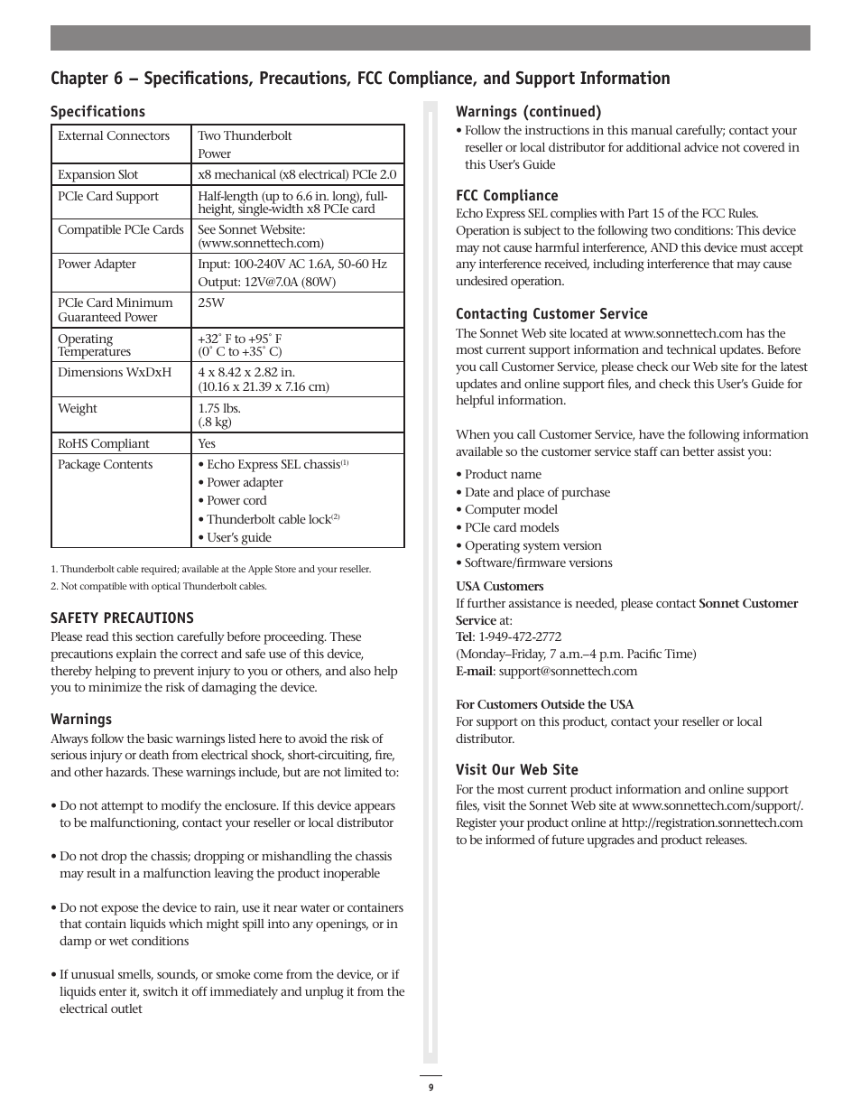 Sonnet Technologies Echo Express SEL User Manual | Page 13 / 14