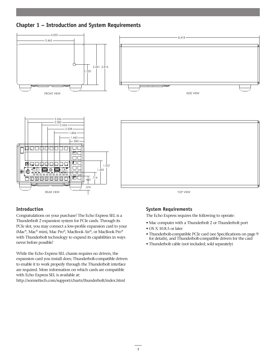 Chapter 1 – introduction and system requirements, Introduction, System requirements | Sonnet Technologies Echo Express SEL User Manual | Page 5 / 14