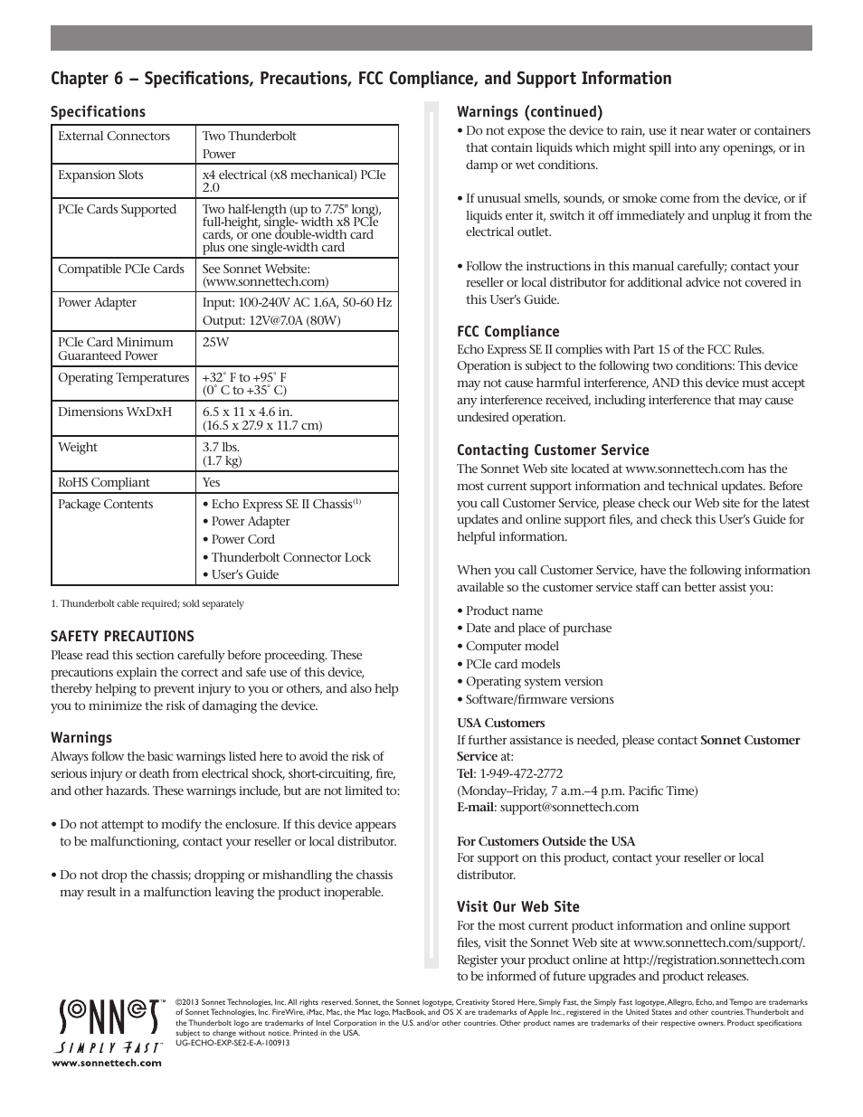 Sonnet Technologies Echo Express SE II User Manual | Page 14 / 14