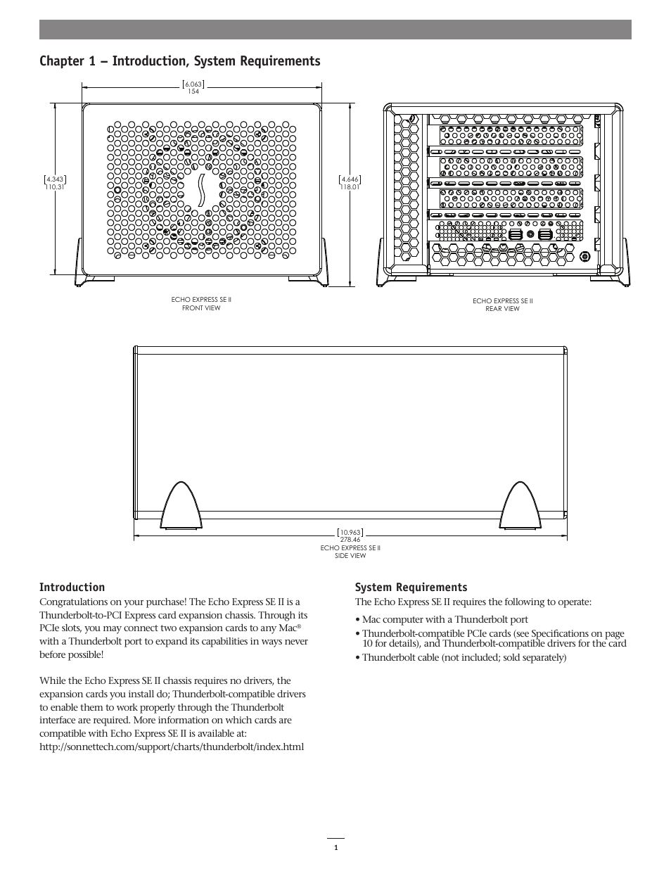 Chapter 1 – introduction, system requirements, Introduction, System requirements | Sonnet Technologies Echo Express SE II User Manual | Page 5 / 14