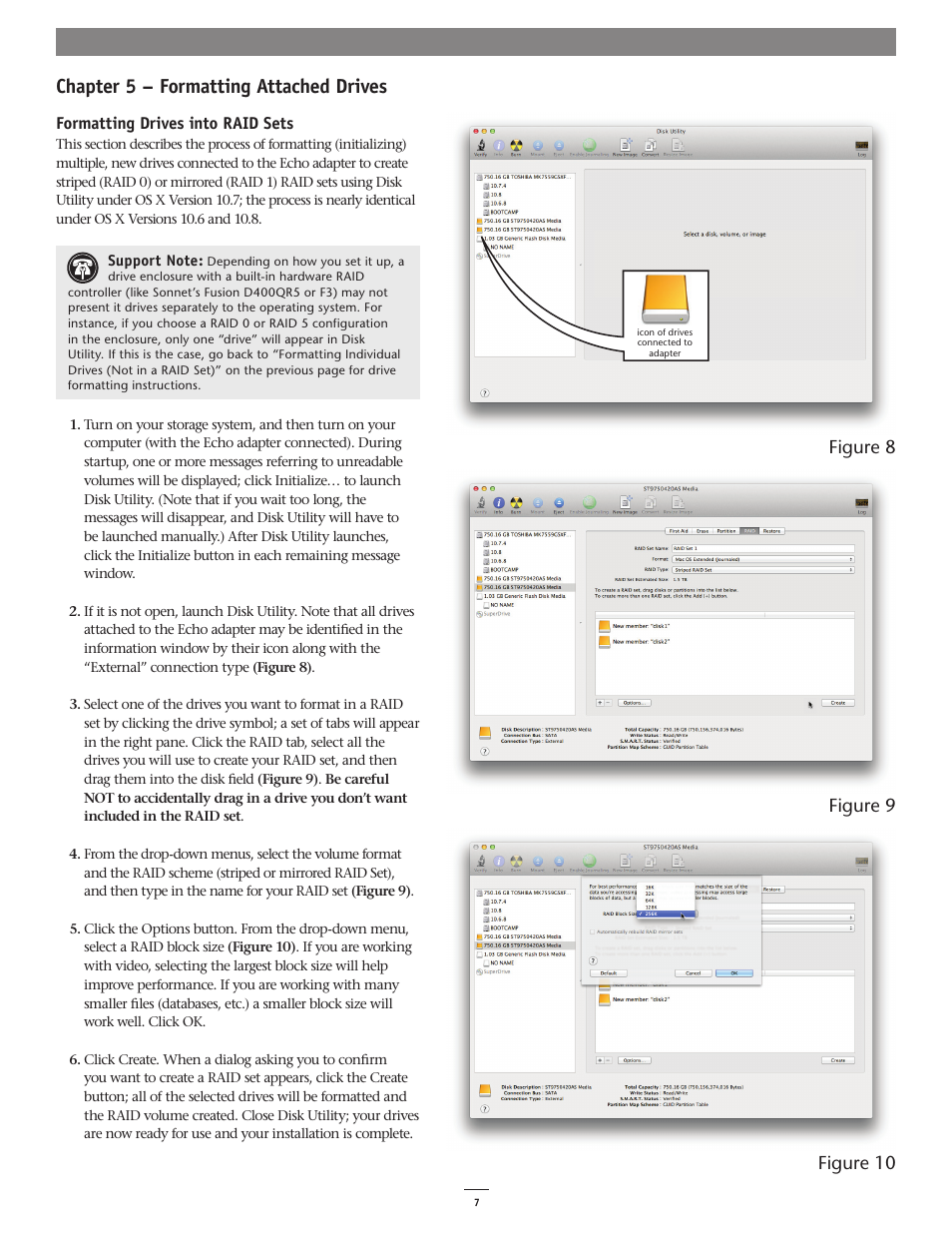 Chapter 5 – formatting attached drives, Figure 10 figure 9 figure 8 | Sonnet Technologies Echo Express SE eSATA Pro 4-Port User Manual | Page 11 / 14