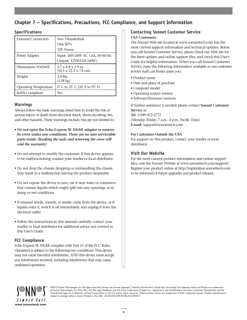 Sonnet Technologies Echo Express SE 10GbE User's Guide [Enghlish] User Manual | Page 12 / 12