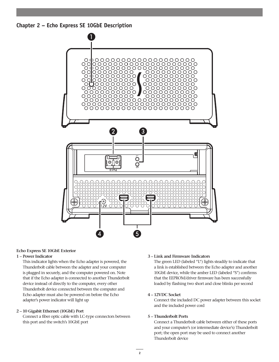 Chapter 2 – echo express se 10gbe description | Sonnet Technologies Echo Express SE 10GbE User's Guide [Enghlish] User Manual | Page 6 / 12