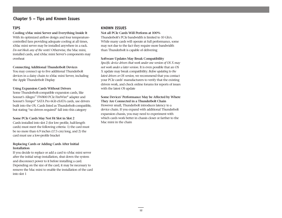 Chapter 5 – tips and known issues | Sonnet Technologies xMac mini Server (Revision D and Later) User Manual | Page 16 / 18