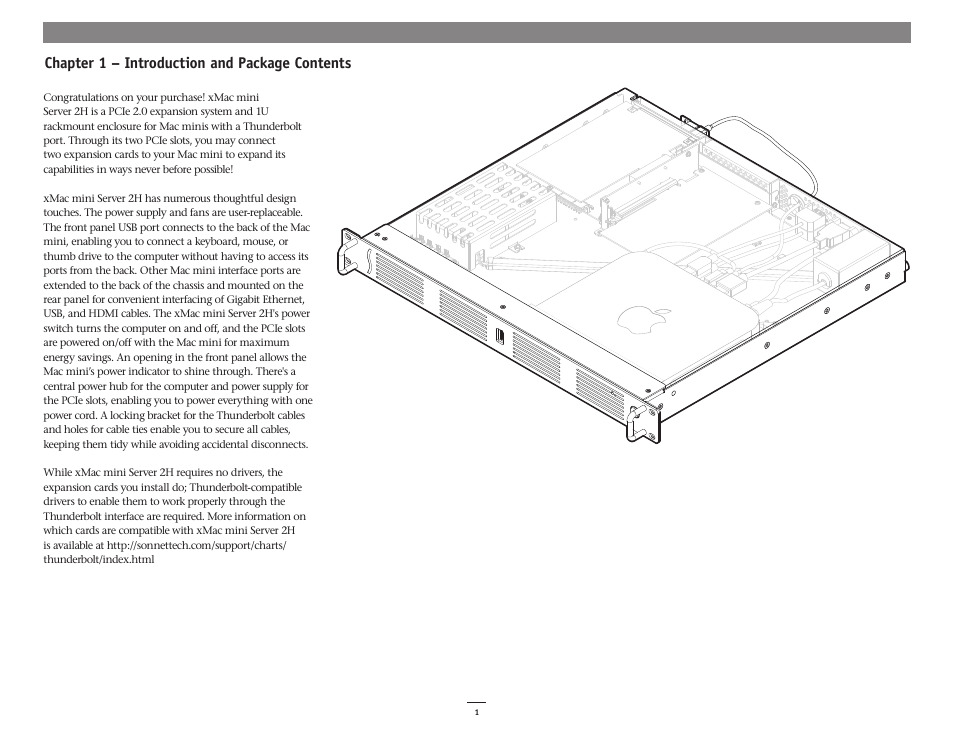 Chapter 1 – introduction and package contents | Sonnet Technologies xMac mini Server 2H User Manual | Page 5 / 16