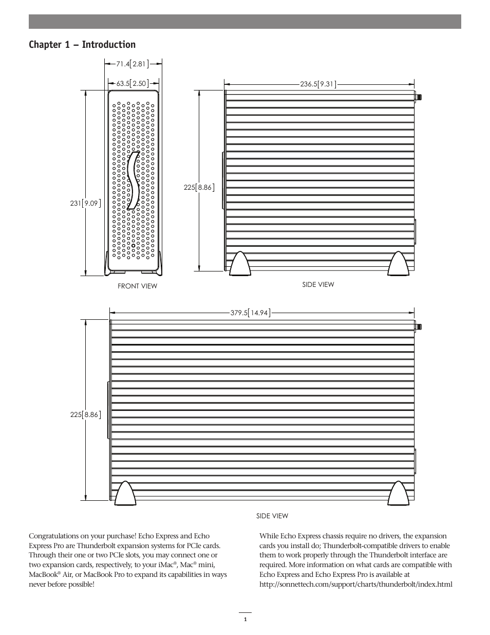 Chapter 1 – introduction | Sonnet Technologies Echo Express and Echo Express Pro Thunderbolt Expansion Chassis User Manual | Page 5 / 14