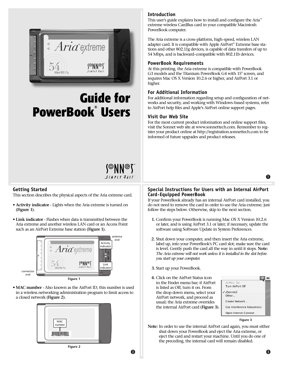 Sonnet Technologies Aria extreme CardBus User Manual | 4 pages