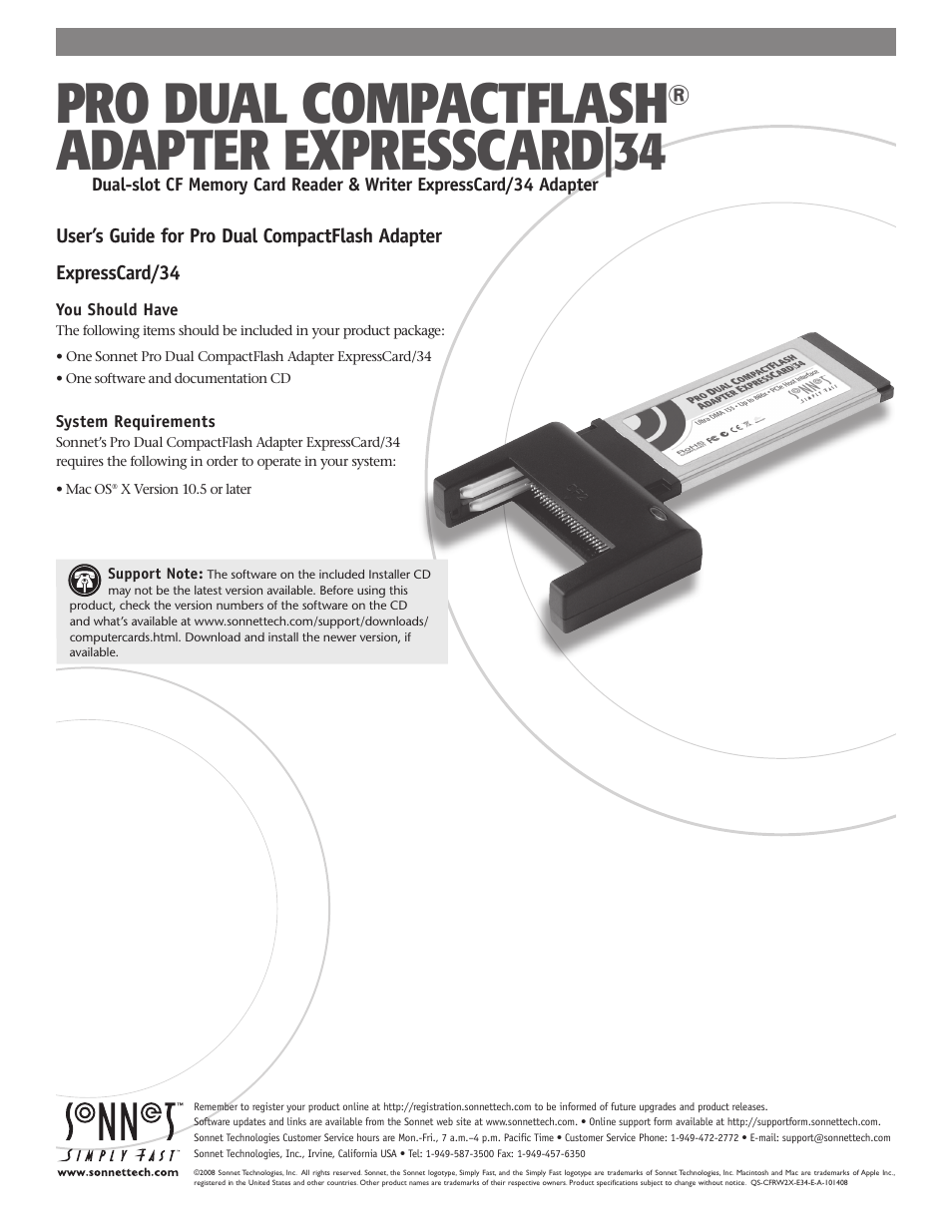 Sonnet Technologies Pro Dual CompactFlash Adapter ExpressCard_34 User Manual | 2 pages
