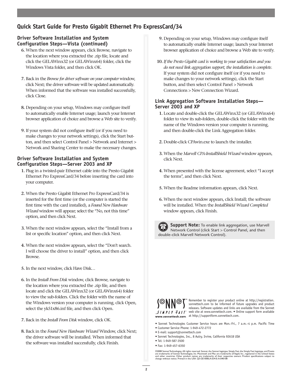 Sonnet Technologies Presto Gigabit Ethernet Pro ExpressCard_34 User Manual | Page 2 / 2