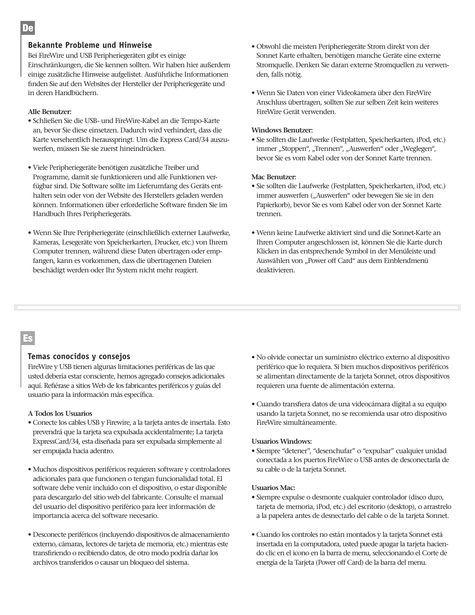 Sonnet Technologies FireWire 800, FireWire 800 Pro, FireWire_USB, and 4-Port USB 2.0 ExpressCard_34 User Manual | Page 2 / 2