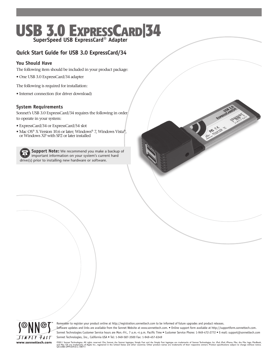 Sonnet Technologies USB 3.0 ExpressCard_34 User Manual | 3 pages