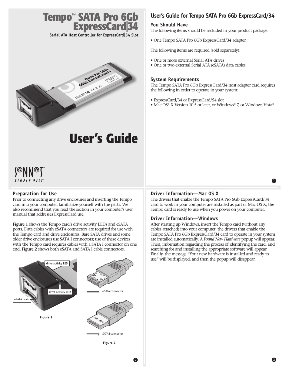 Sonnet Technologies Tempo SATA Pro 6Gb ExpressCard_34 User Manual | 2 pages