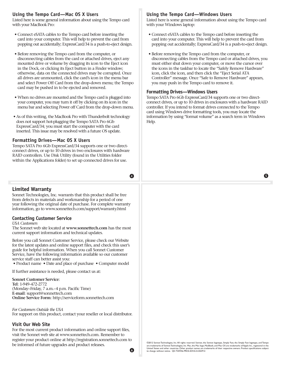 Limited warranty | Sonnet Technologies Tempo SATA Pro 6Gb ExpressCard_34 User Manual | Page 2 / 2