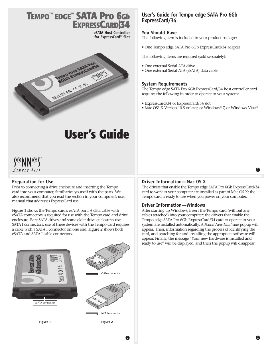 Sonnet Technologies Tempo edge SATA Pro 6Gb ExpressCard_34 User Manual | 2 pages