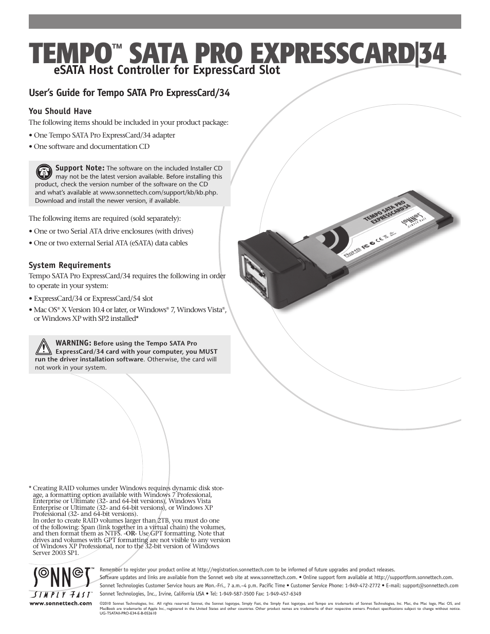 Sonnet Technologies Tempo SATA Pro ExpressCard_34 User Manual | 8 pages