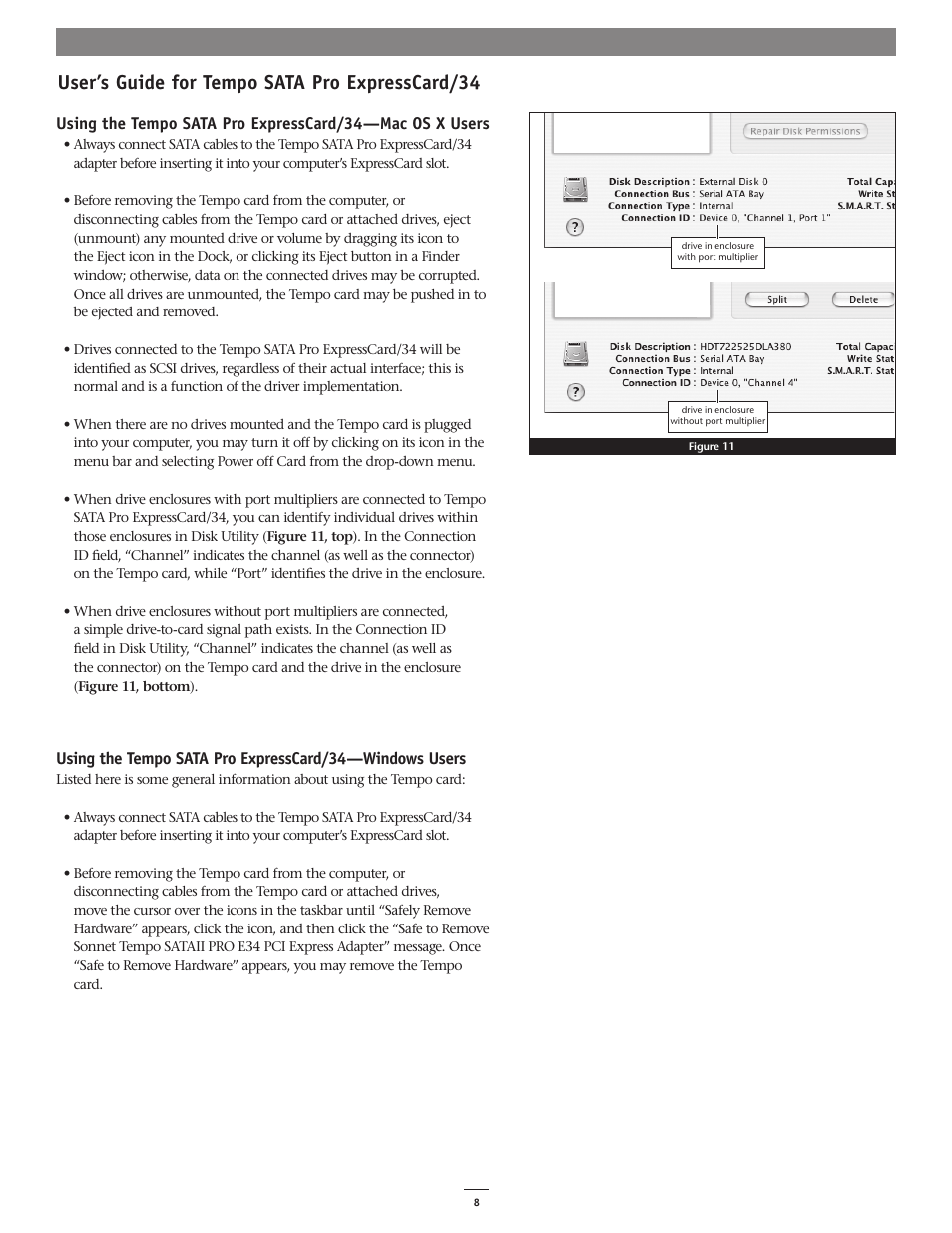 User’s guide for tempo sata pro expresscard/34 | Sonnet Technologies Tempo SATA Pro ExpressCard_34 User Manual | Page 8 / 8