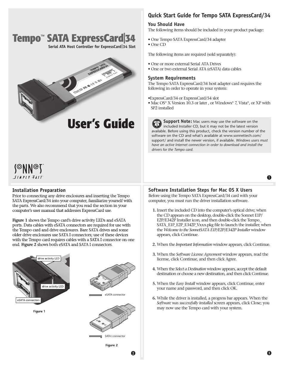 Sonnet Technologies Tempo SATA ExpressCard_34 User Manual | 2 pages