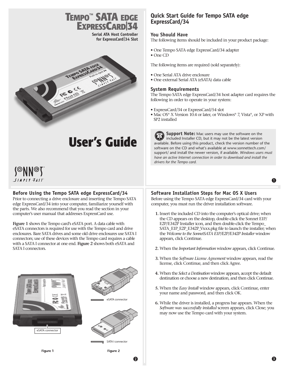 Sonnet Technologies Tempo SATA Edge ExpressCard_34 User Manual | 2 pages