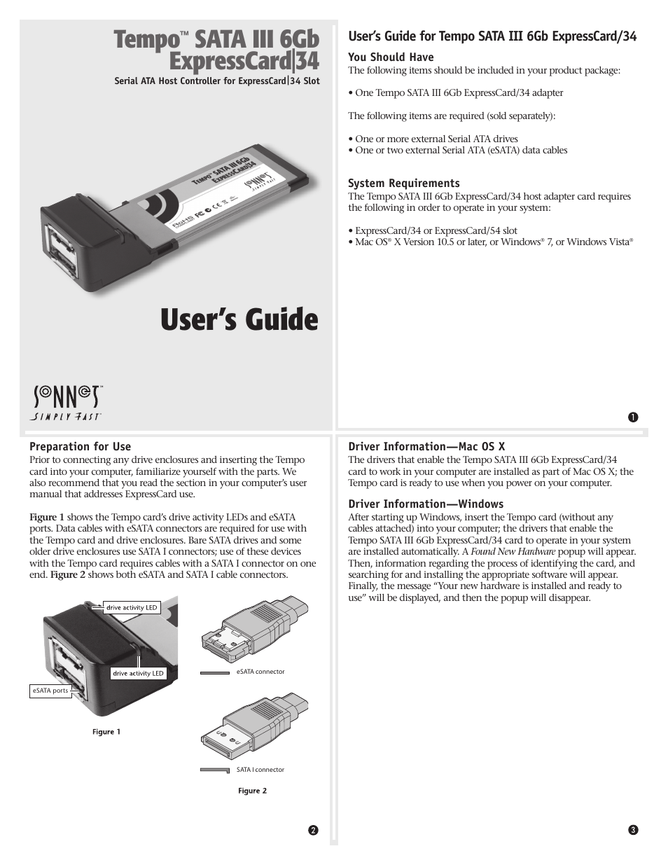 Sonnet Technologies Tempo SATA 6Gb_s ExpressCard_34 User Manual | 2 pages