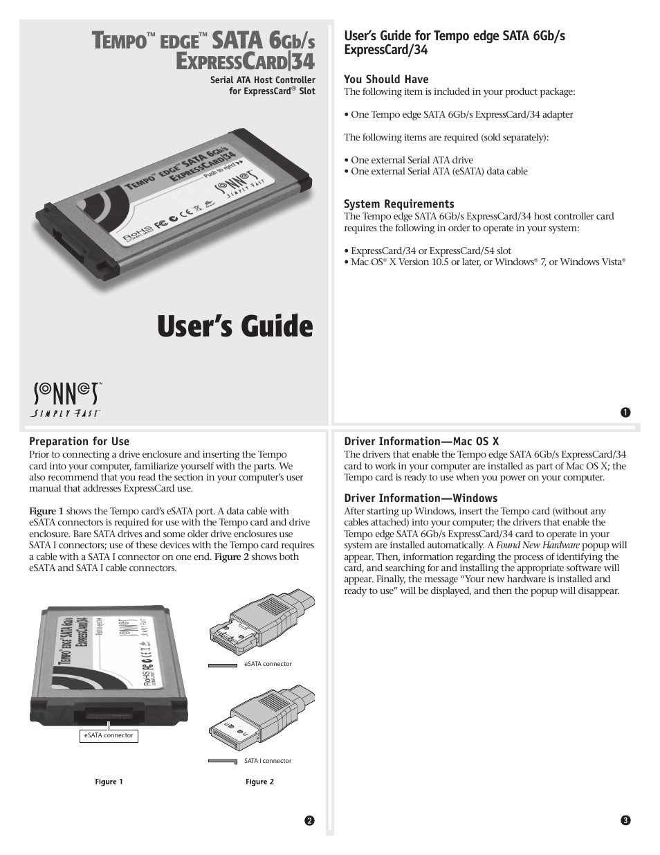 Sonnet Technologies Tempo edge SATA 6Gb_s ExpressCard_34 User Manual | 2 pages