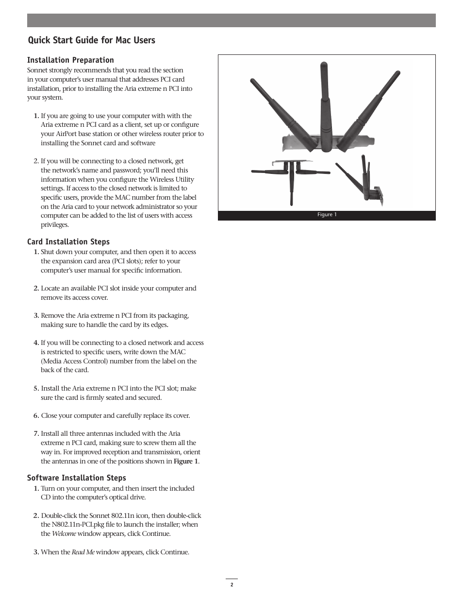 Quick start guide for mac users | Sonnet Technologies Aria Extreme N PCI Adapter Card User Manual | Page 2 / 5