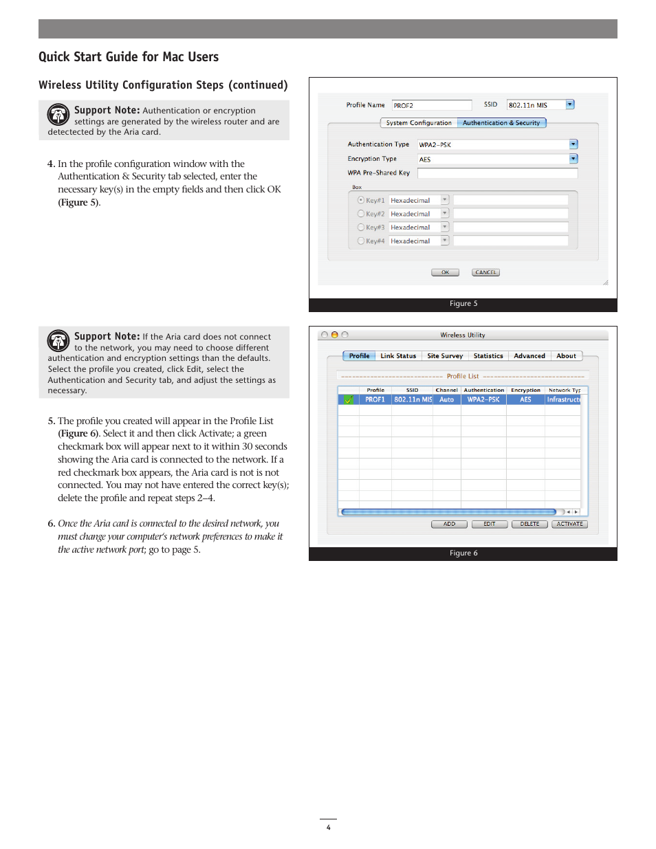 Quick start guide for mac users, Wireless utility configuration steps (continued) | Sonnet Technologies Aria Extreme N PCI Adapter Card User Manual | Page 4 / 5