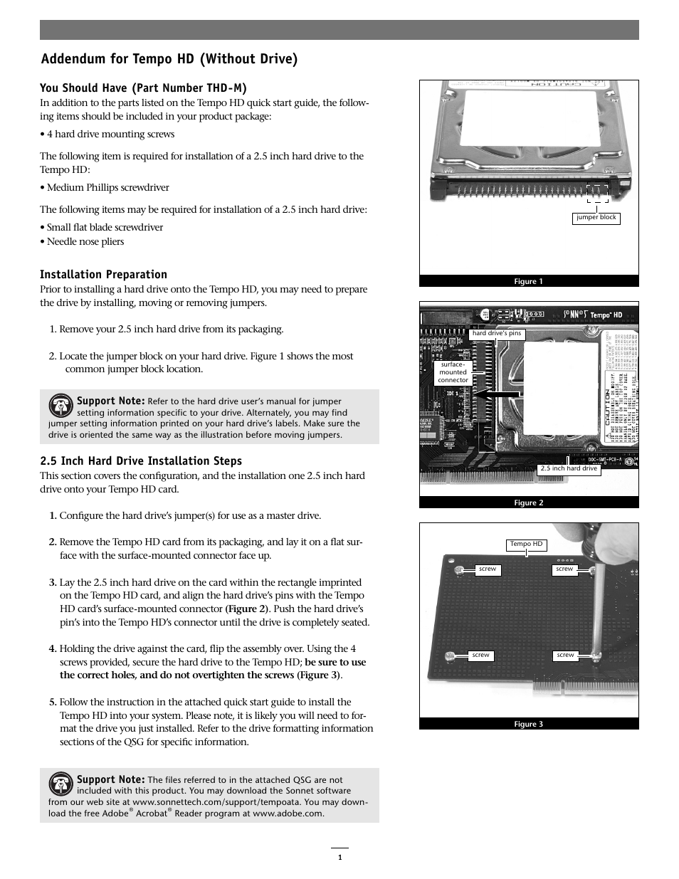 Sonnet Technologies Tempo HD (With or Without Drive) Mac Version User Manual | 9 pages