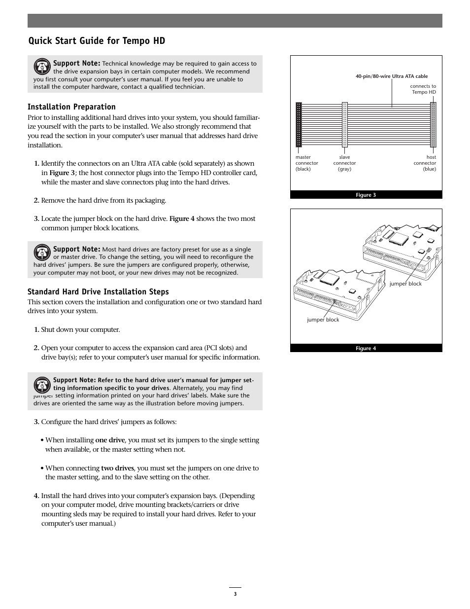 Quick start guide for tempo hd, Installation preparation, Standard hard drive installation steps | Sonnet Technologies Tempo HD (With or Without Drive) Mac Version User Manual | Page 5 / 9