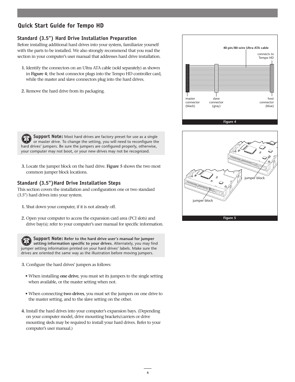 Quick start guide for tempo hd, Standard (3.5")hard drive installation steps | Sonnet Technologies Tempo HD (With or Without Drive) Mac Version User Manual | Page 4 / 6