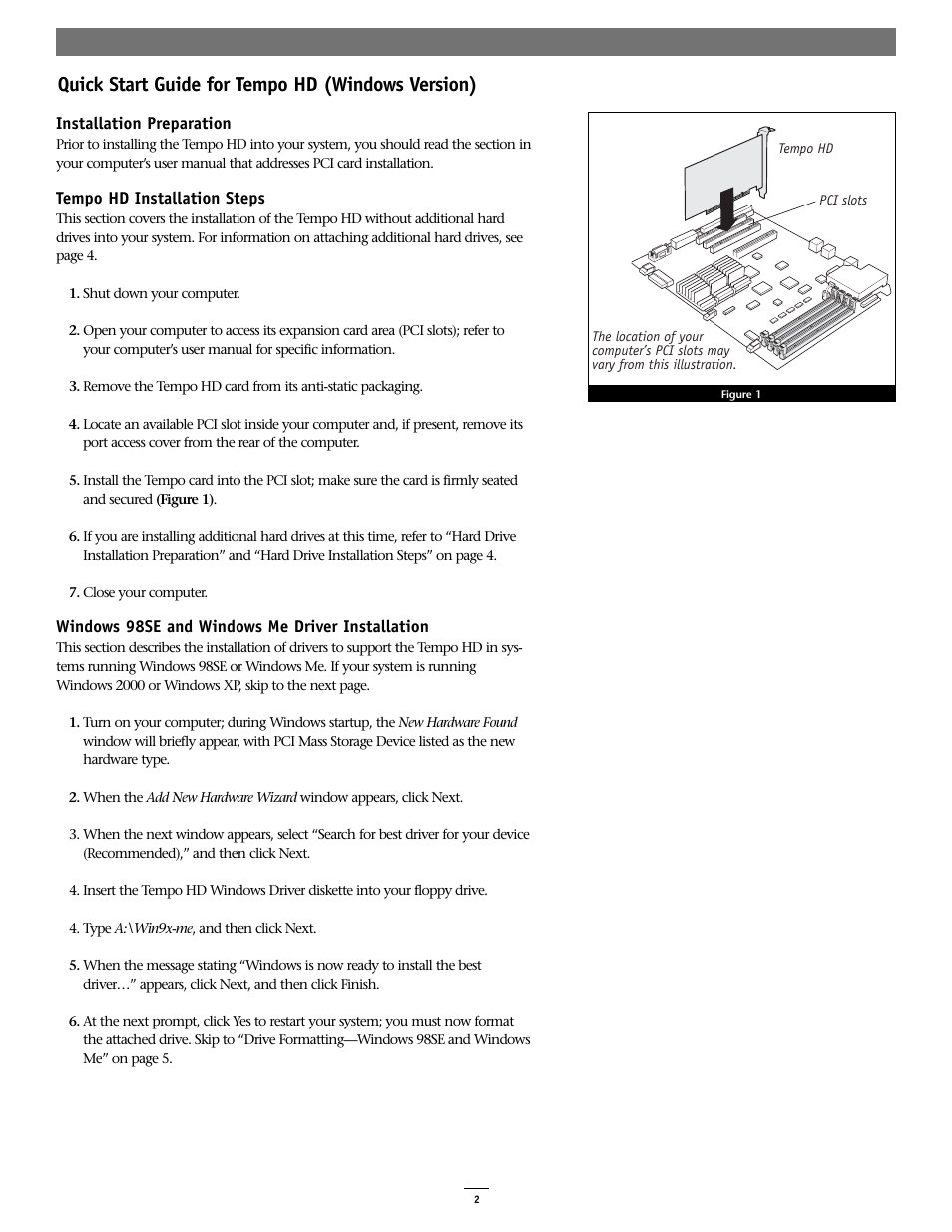 Quick start guide for tempo hd (windows version) | Sonnet Technologies Tempo HD (With or Without Drive) Windows Version User Manual | Page 4 / 12