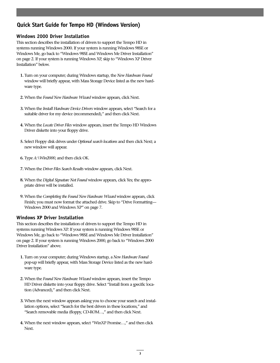 Quick start guide for tempo hd (windows version) | Sonnet Technologies Tempo HD (With or Without Drive) Windows Version User Manual | Page 5 / 12
