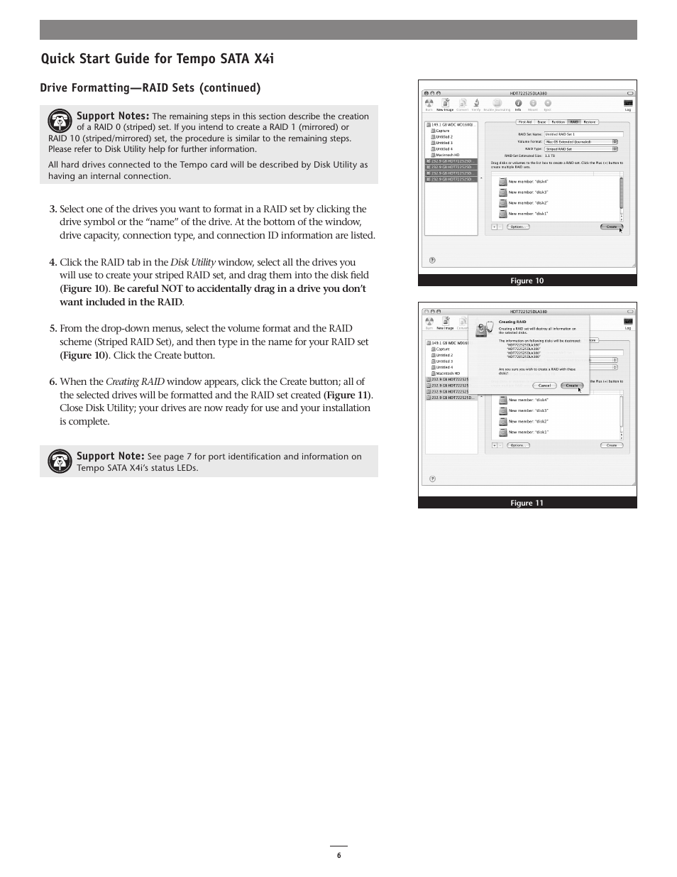 Quick start guide for tempo sata x4i | Sonnet Technologies Tempo SATA X4i Serial ATA Host Adapter Card User Manual | Page 6 / 7