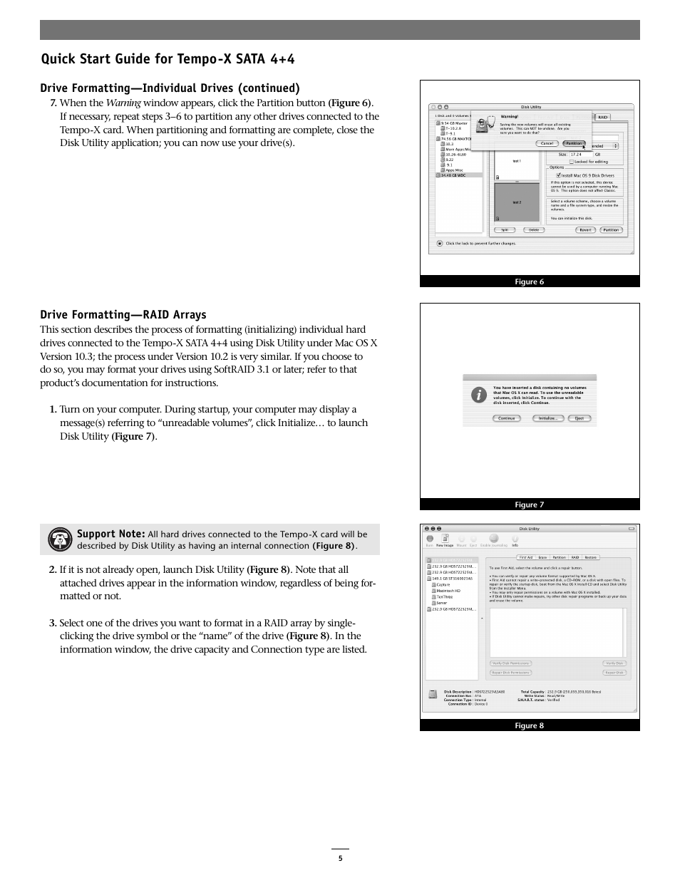 Quick start guide for tempo-x sata 4+4 | Sonnet Technologies Tempo-X SATA 4+4 8-Port Serial ATA PCI-X Host Adapter Card User Manual | Page 5 / 6