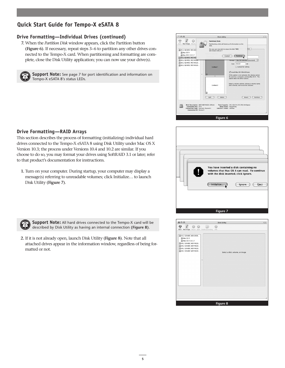 Quick start guide for tempo-x esata 8 | Sonnet Technologies Tempo-X eSATA 8 8-Port Serial ATA PCI-X Host Adapter Card User Manual | Page 5 / 7