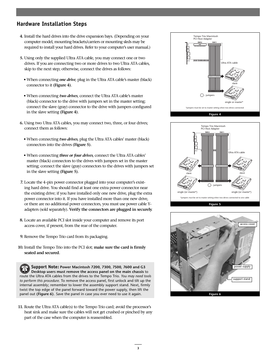Hardware installation steps | Sonnet Technologies Tempo Trio PCI Adapter Combo Card (Mac) User Manual | Page 3 / 9