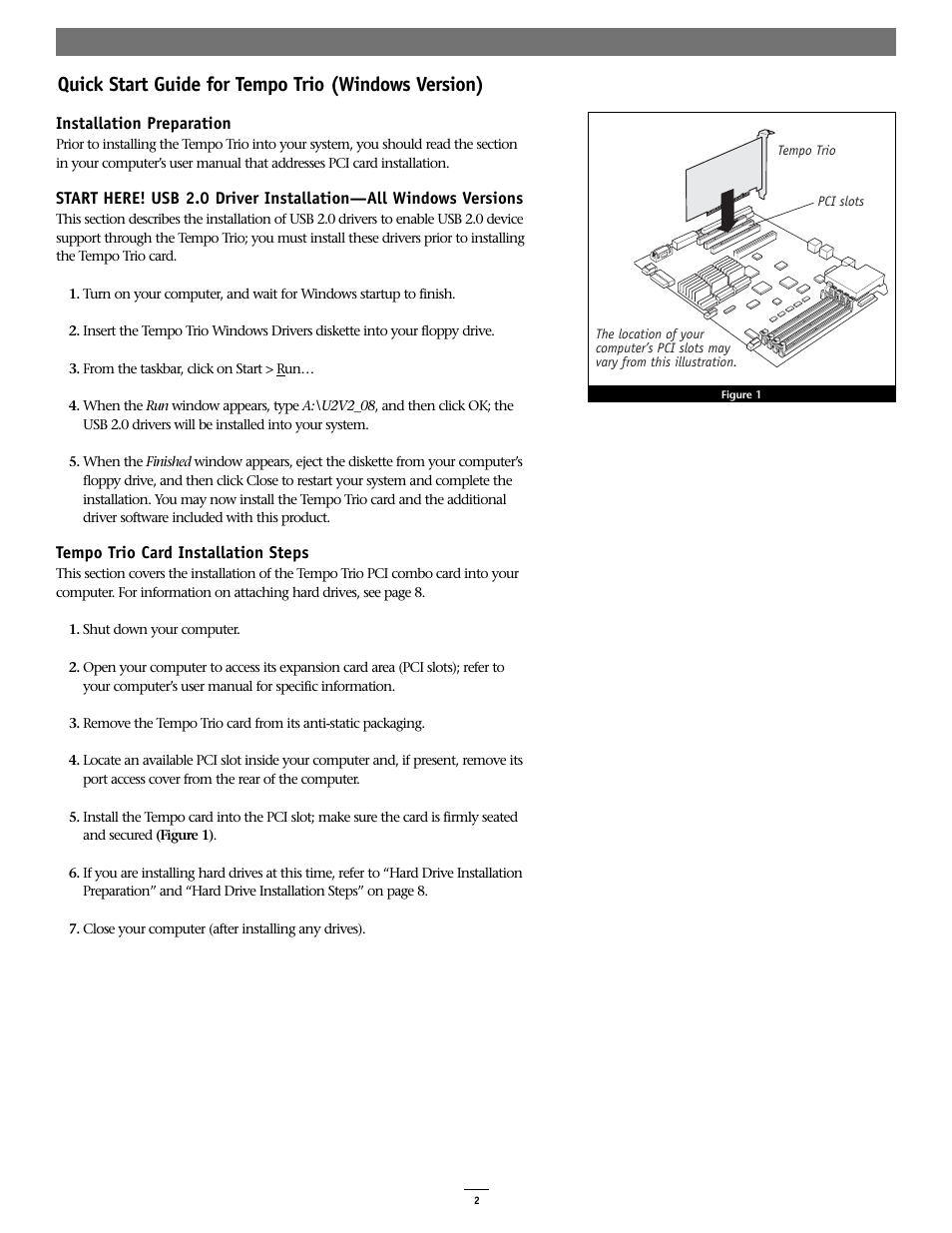 Quick start guide for tempo trio (windows version) | Sonnet Technologies Tempo Trio PCI Adapter Combo Card (Windows) User Manual | Page 2 / 16