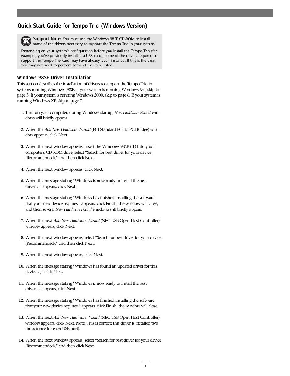 Quick start guide for tempo trio (windows version) | Sonnet Technologies Tempo Trio PCI Adapter Combo Card (Windows) User Manual | Page 3 / 16