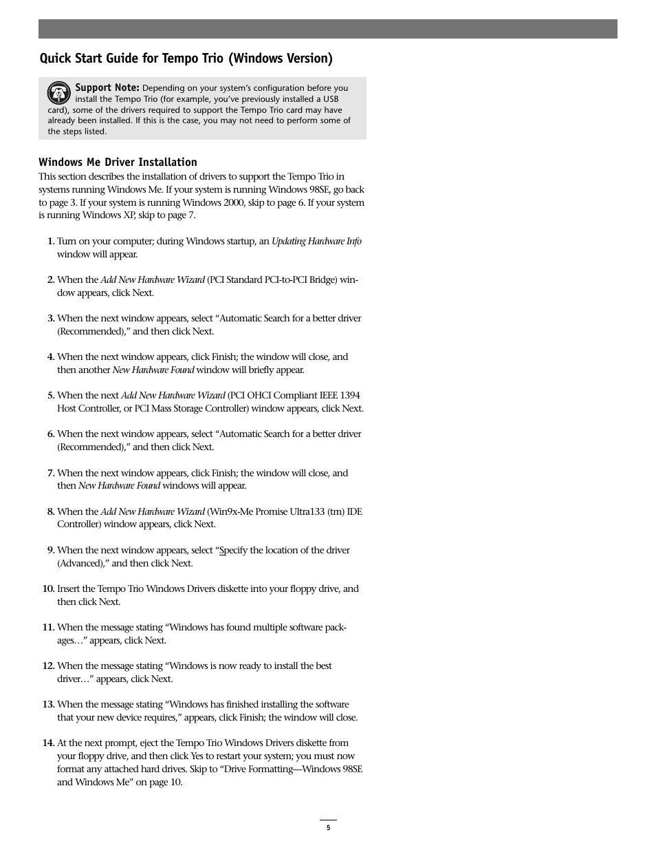 Quick start guide for tempo trio (windows version) | Sonnet Technologies Tempo Trio PCI Adapter Combo Card (Windows) User Manual | Page 5 / 16