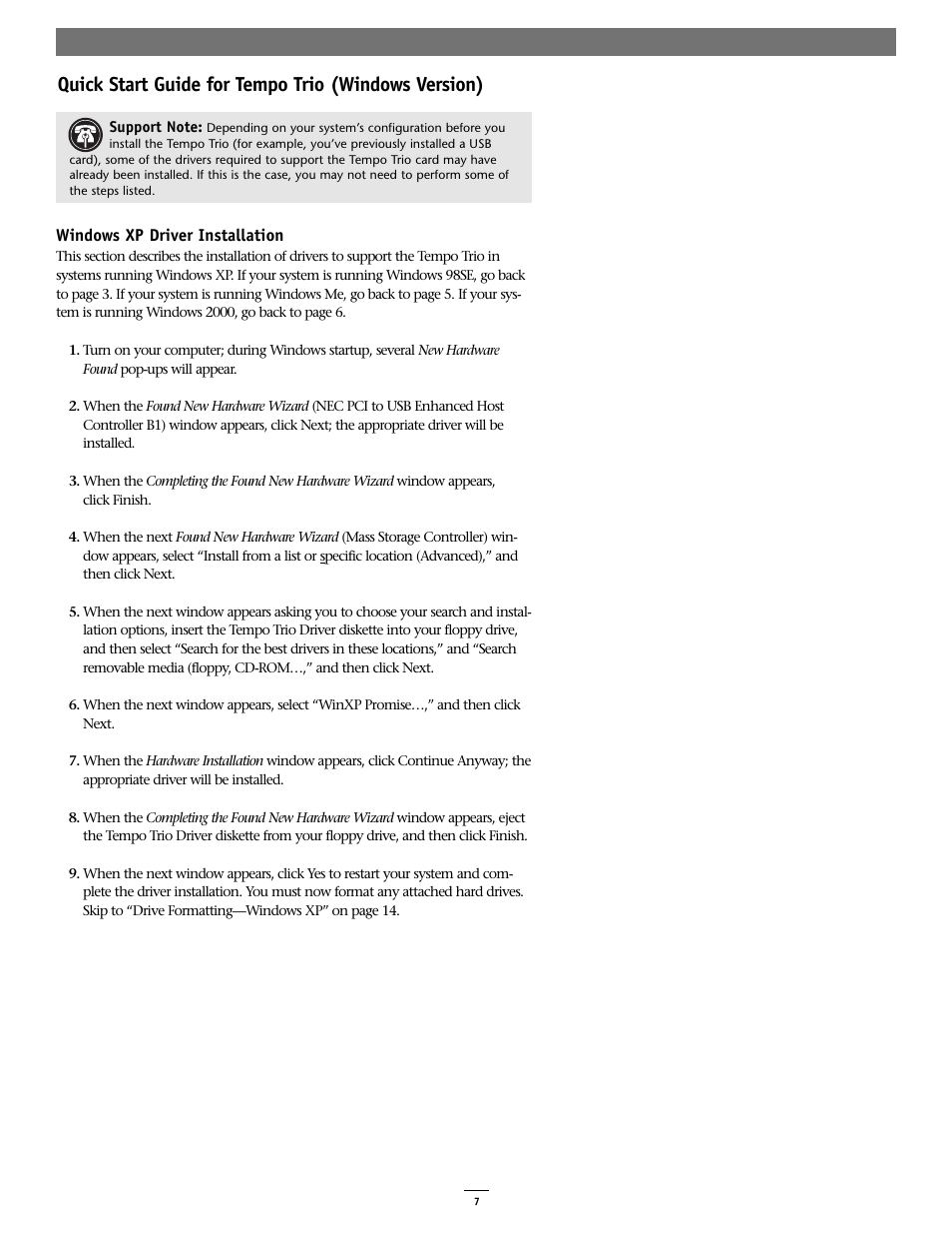 Quick start guide for tempo trio (windows version) | Sonnet Technologies Tempo Trio PCI Adapter Combo Card (Windows) User Manual | Page 7 / 16