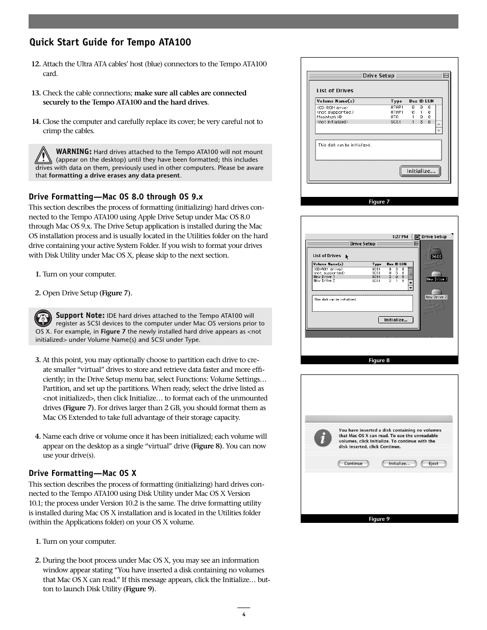 Quick start guide for tempo ata100 | Sonnet Technologies Tempo ATA100 PCI Host Adapter Card User Manual | Page 4 / 6