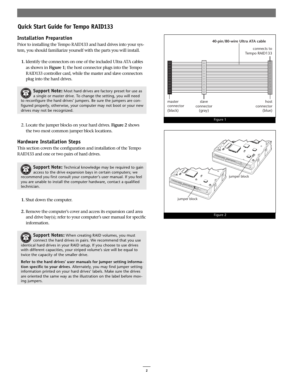 Quick start guide for tempo raid133, Installation preparation, Hardware installation steps | Sonnet Technologies Tempo RAID133 ATA Hardware RAID Controller Card User Manual | Page 2 / 8