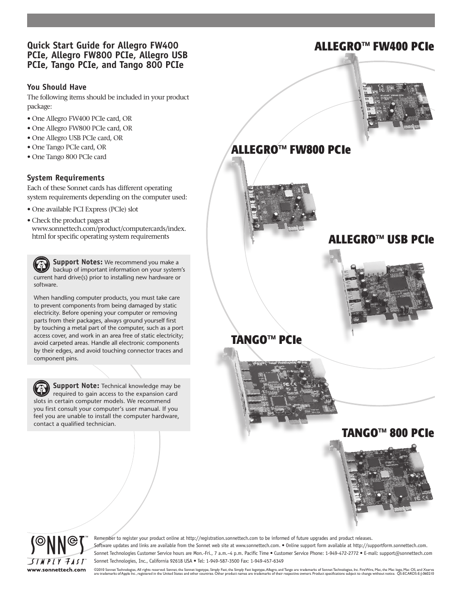 Sonnet Technologies Tango 800 PCIe User Manual | 2 pages
