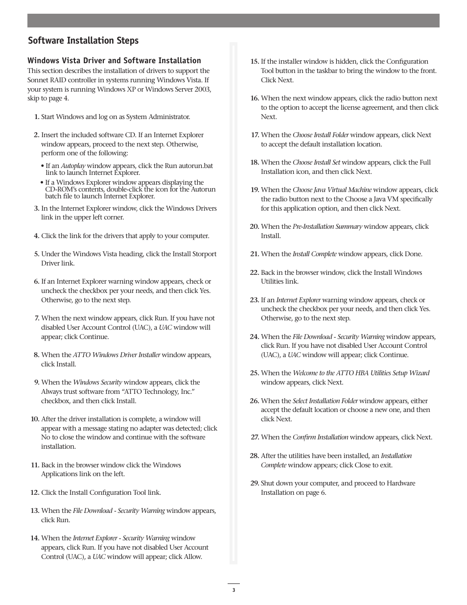 Software installation steps | Sonnet Technologies 3Gb_s RAID Controller Card User Manual | Page 3 / 6