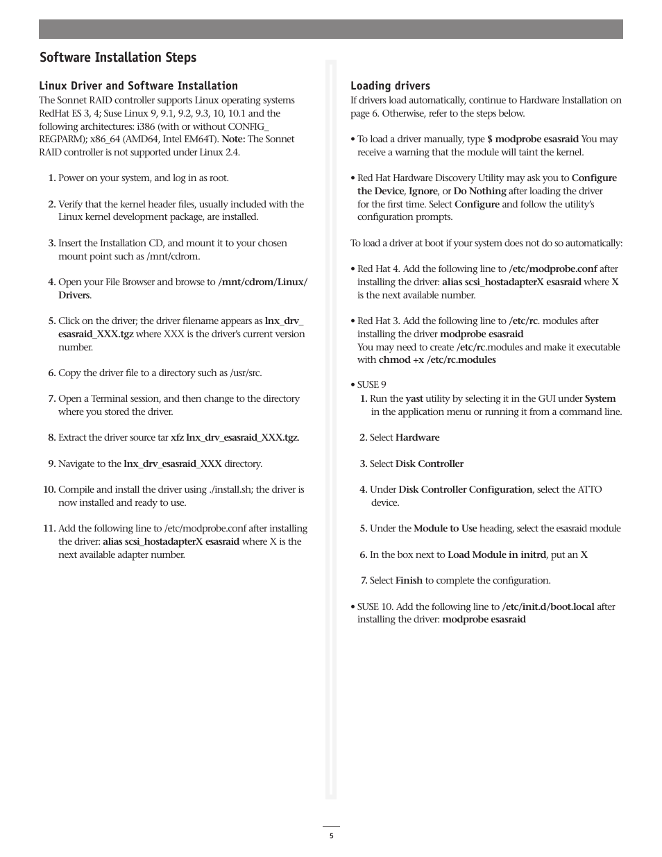 Software installation steps | Sonnet Technologies 3Gb_s RAID Controller Card User Manual | Page 5 / 6