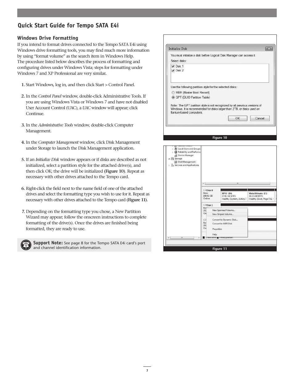 Quick start guide for tempo sata e4i | Sonnet Technologies Tempo SATA E4i Serial ATA Host Adapter PCI Express User Manual | Page 7 / 8