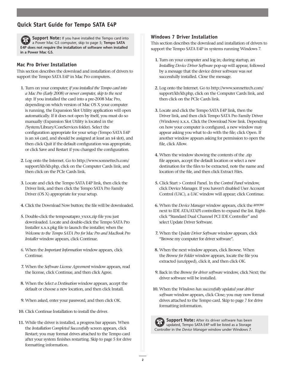 Quick start guide for tempo sata e4p | Sonnet Technologies Tempo SATA E4P Serial ATA Host Controller PCI Express Card User Manual | Page 4 / 10